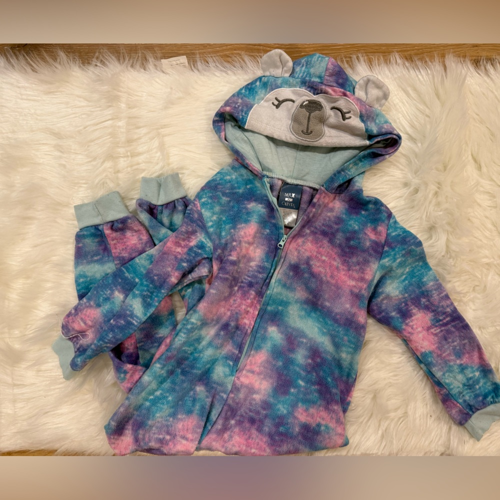 Colorful Tie-Dye Bear Hoodie footless onesie